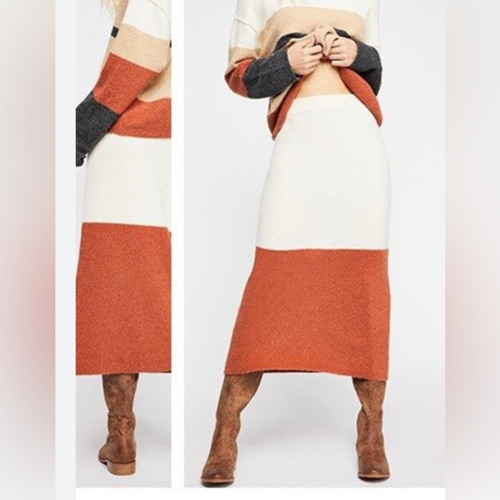 Free People knitted midi Skirt in Ivory Brown Size Small Women’s wool